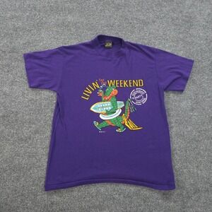 VINTAGE Top Half Shirt Mens Small Purple Party Animal Logo Single Stitch 80s USA